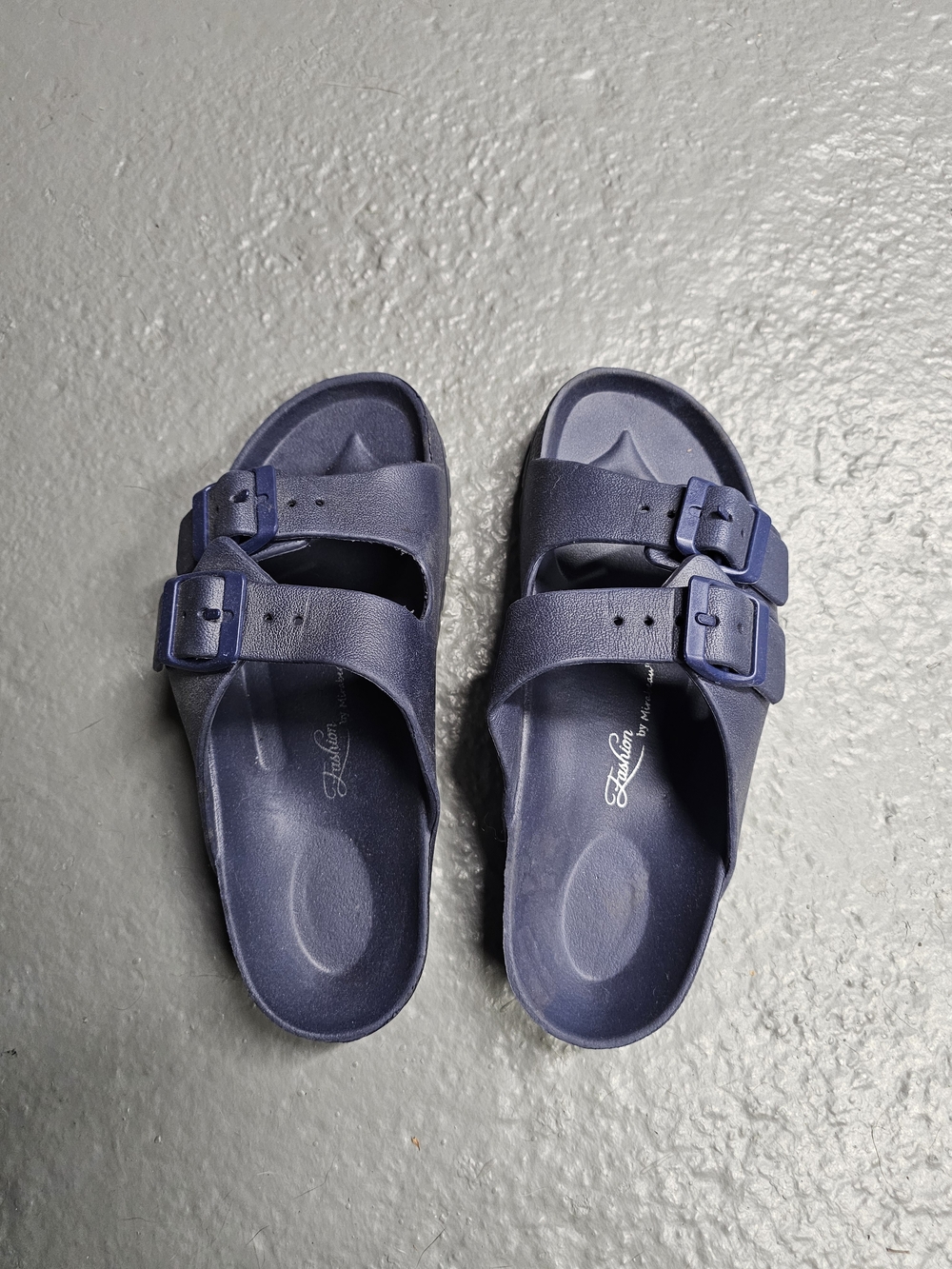 Navy Double Buckle Slide Sandals